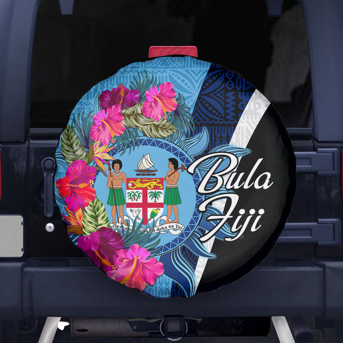 Bula Fiji Vintage Fijian Masi Pattern Spare Tire Cover Blue Unique LT9 Blue - Polynesian Pride