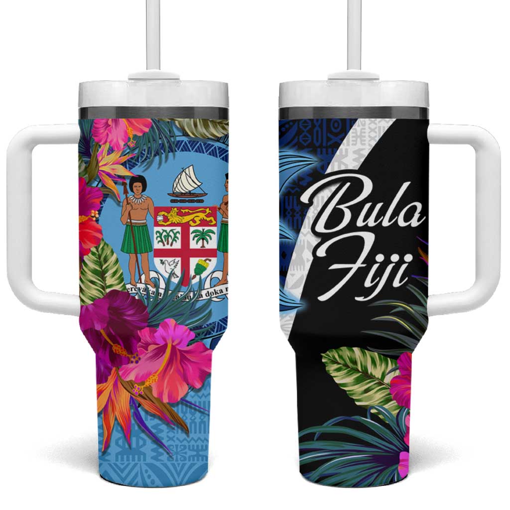 Bula Fiji Vintage Fijian Masi Pattern Tumbler With Handle Blue Unique