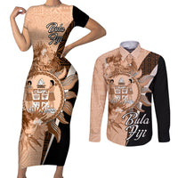 Bula Fiji Vintage Fijian Masi Pattern Couples Matching Short Sleeve Bodycon Dress and Long Sleeve Button Shirt Peach Fuzz Unique LT9 Peach Fuzz - Polynesian Pride