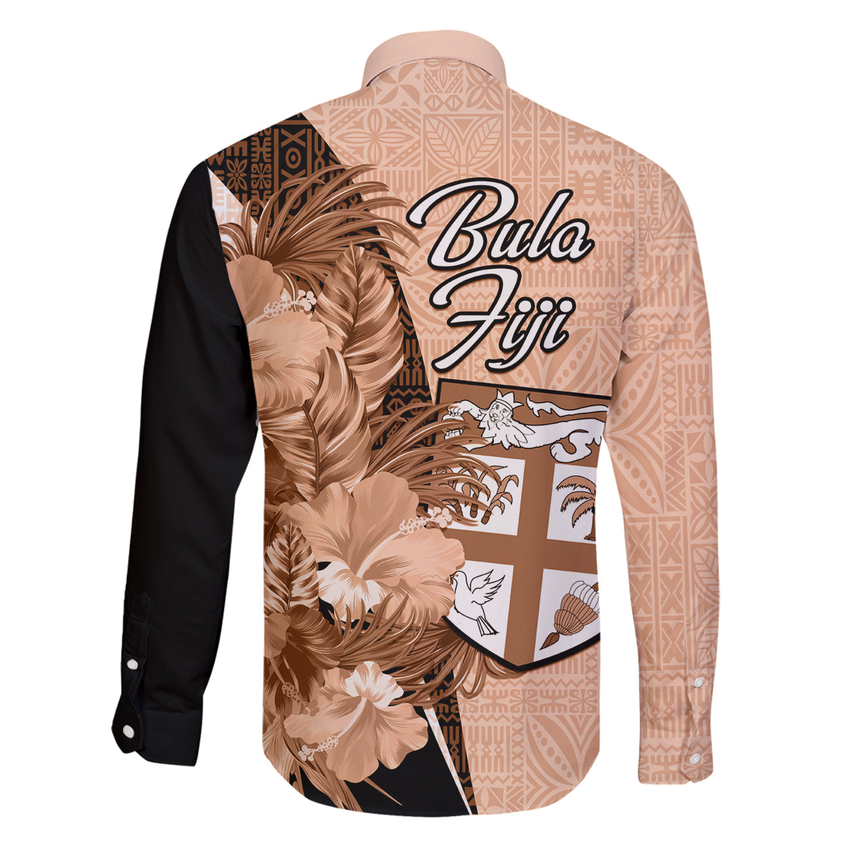 Bula Fiji Vintage Fijian Masi Pattern Family Matching Off Shoulder Long Sleeve Dress and Hawaiian Shirt Peach Fuzz Unique LT9 - Polynesian Pride