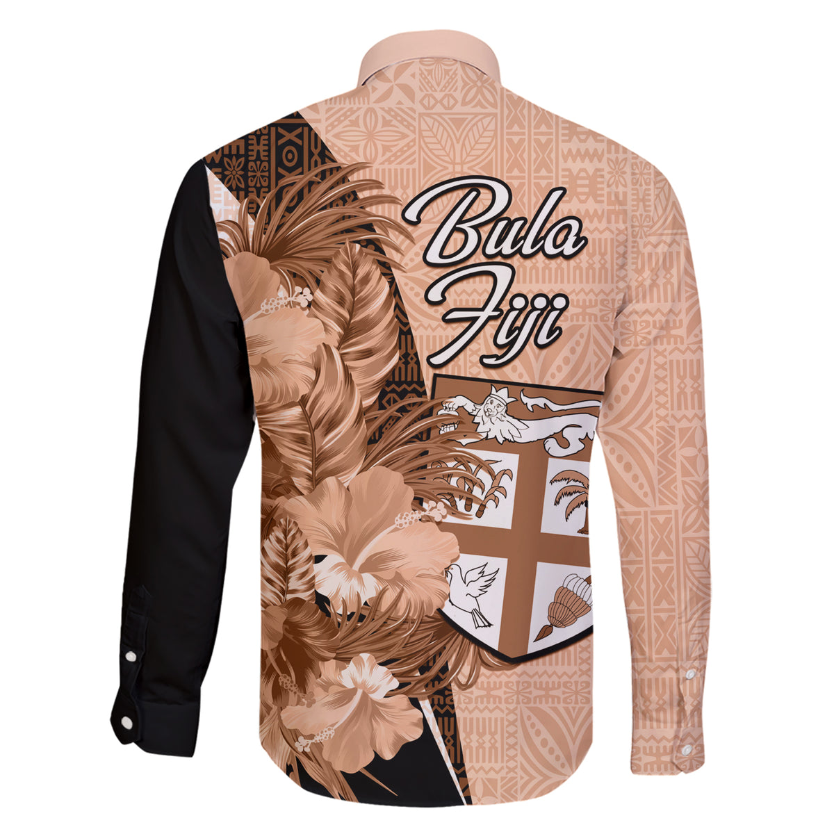 Bula Fiji Vintage Fijian Masi Pattern Family Matching Short Sleeve Bodycon Dress and Hawaiian Shirt Peach Fuzz Unique LT9 - Polynesian Pride