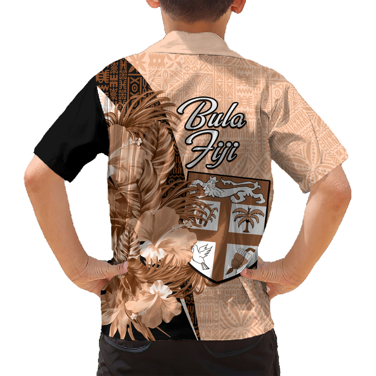 Bula Fiji Vintage Fijian Masi Pattern Kid Hawaiian Shirt Peach Fuzz Unique LT9 - Polynesian Pride