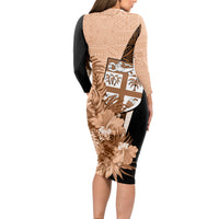 Bula Fiji Vintage Fijian Masi Pattern Long Sleeve Bodycon Dress Peach Fuzz Unique LT9 - Polynesian Pride