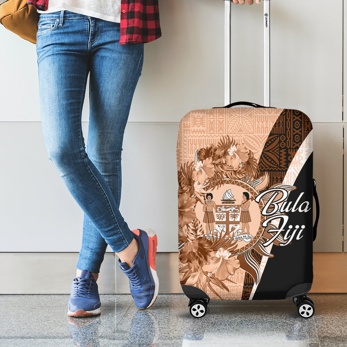 Bula Fiji Vintage Fijian Masi Pattern Luggage Cover Peach Fuzz Unique LT9 - Polynesian Pride