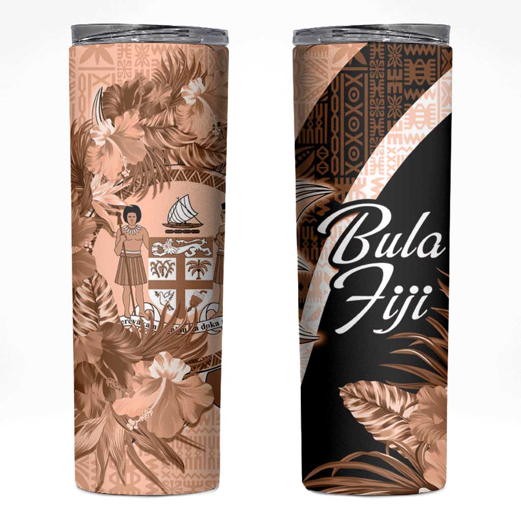 Bula Fiji Vintage Fijian Masi Pattern Skinny Tumbler Peach Fuzz Unique