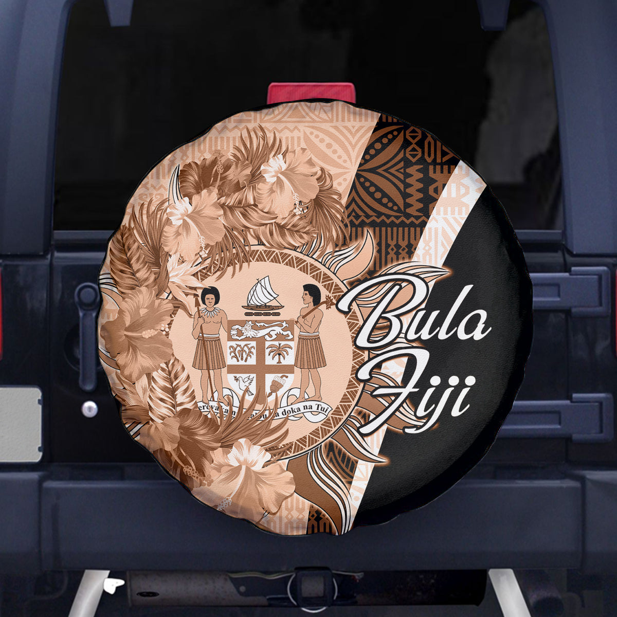 Bula Fiji Vintage Fijian Masi Pattern Spare Tire Cover Peach Fuzz Unique LT9 Peach Fuzz - Polynesian Pride