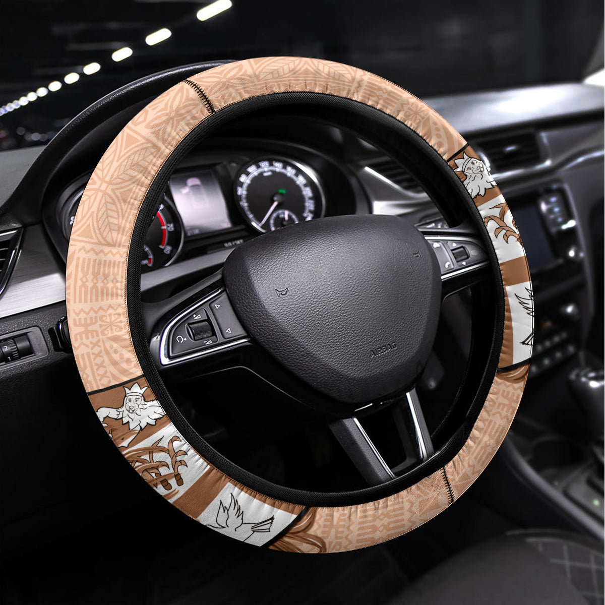 Bula Fiji Vintage Fijian Masi Pattern Steering Wheel Cover Peach Fuzz Unique LT9 Universal Fit Peach Fuzz - Polynesian Pride