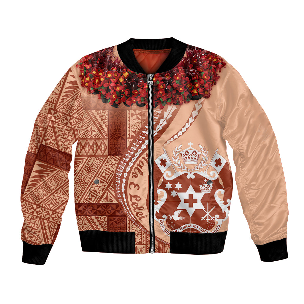 Vintage Tonga Kahoa Heilala Flower Bomber Jacket LT9 Unisex Peach Fuzz - Polynesian Pride