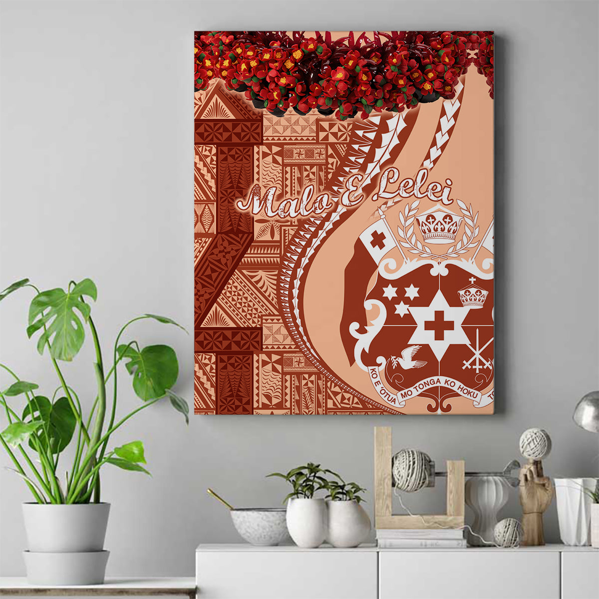 Vintage Tonga Kahoa Heilala Flower Canvas Wall Art LT9 Peach Fuzz - Polynesian Pride