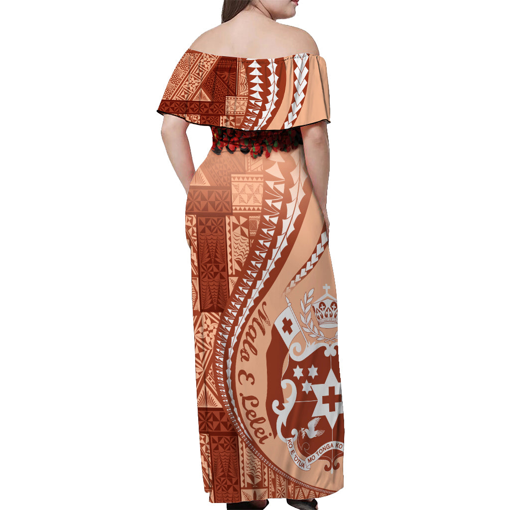 Vintage Tonga Kahoa Heilala Flower Off Shoulder Maxi Dress LT9 - Polynesian Pride