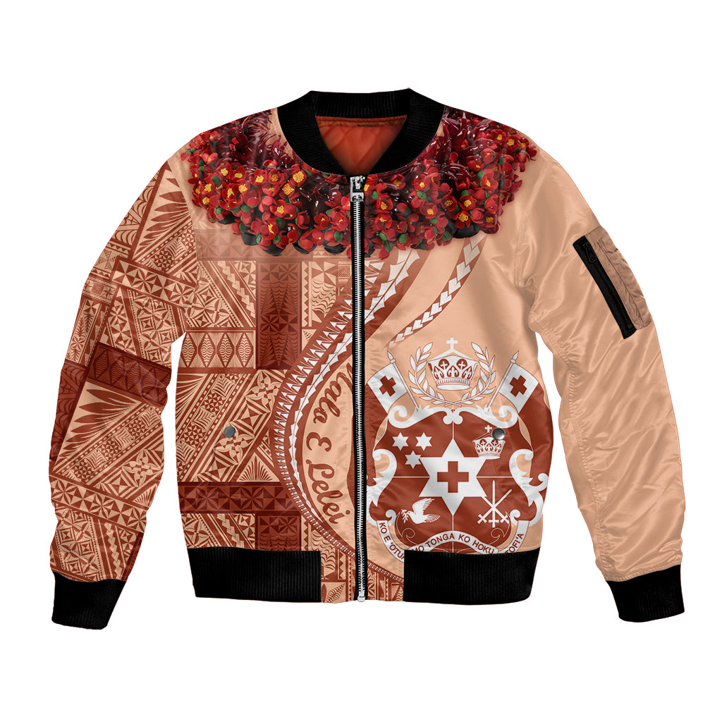 Vintage Tonga Kahoa Heilala Flower Sleeve Zip Bomber Jacket LT9 Unisex Peach Fuzz - Polynesian Pride