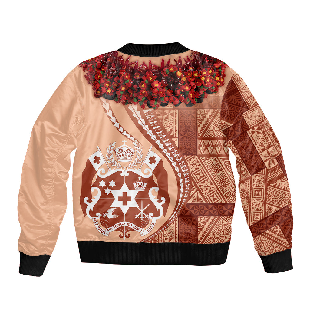 Vintage Tonga Kahoa Heilala Flower Sleeve Zip Bomber Jacket LT9 - Polynesian Pride