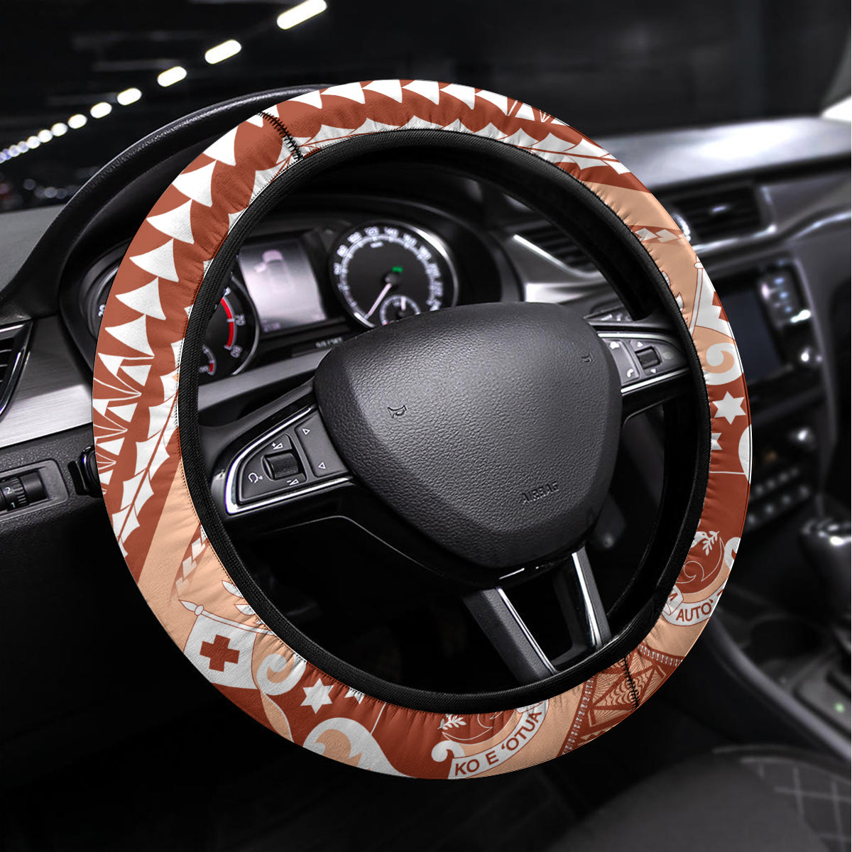 Vintage Tonga Kahoa Heilala Flower Steering Wheel Cover LT9 Universal Fit Peach Fuzz - Polynesian Pride