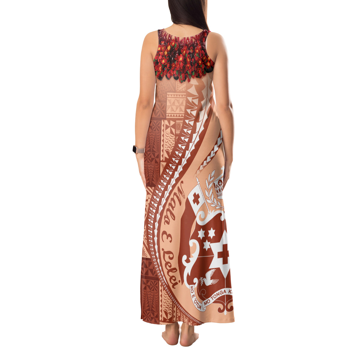 Vintage Tonga Kahoa Heilala Flower Tank Maxi Dress LT9 - Polynesian Pride