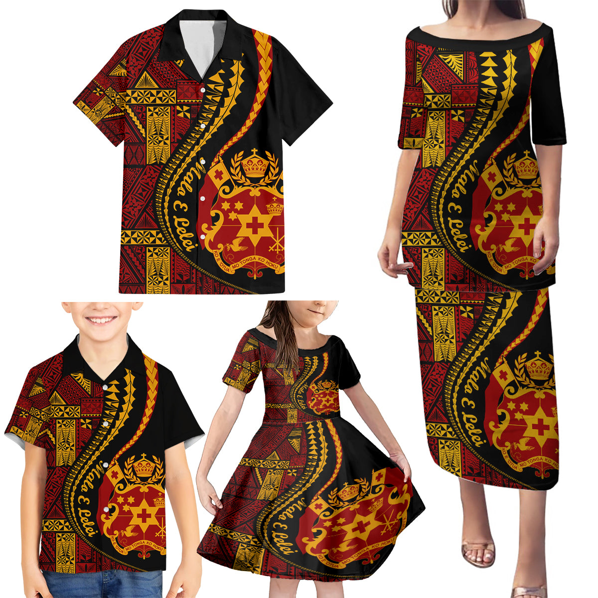 Vintage Tonga Malo E Lelei Ngatu Pattern Family Matching Puletasi Dress and Hawaiian Shirt LT9 - Polynesian Pride