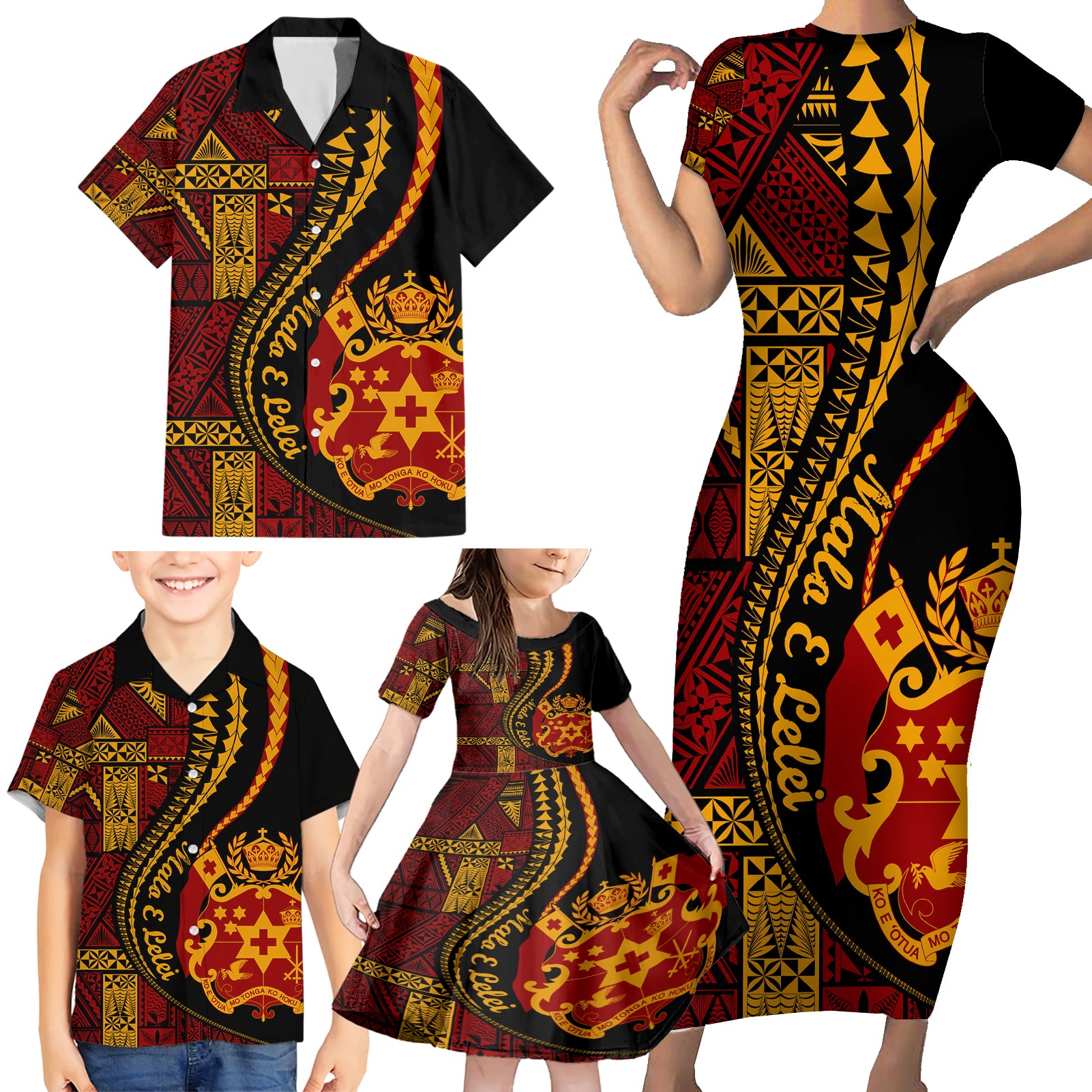 Vintage Tonga Malo E Lelei Ngatu Pattern Family Matching Short Sleeve Bodycon Dress and Hawaiian Shirt LT9 - Polynesian Pride