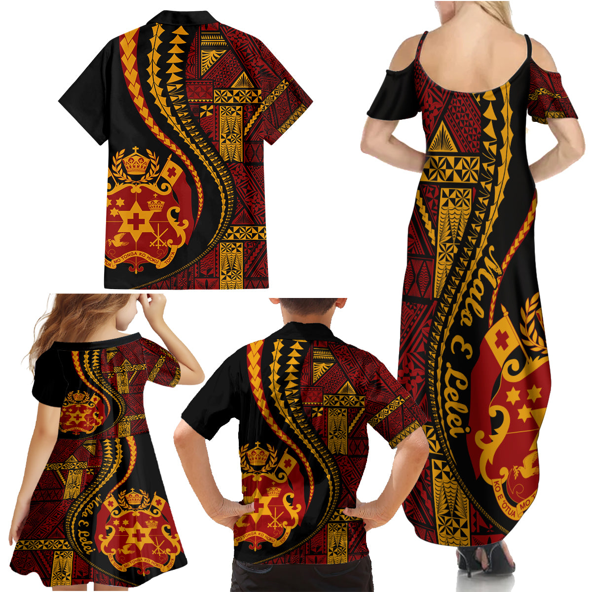 Vintage Tonga Malo E Lelei Ngatu Pattern Family Matching Summer Maxi Dress and Hawaiian Shirt LT9 - Polynesian Pride