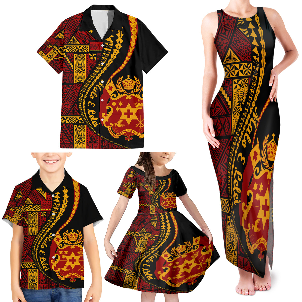 Vintage Tonga Malo E Lelei Ngatu Pattern Family Matching Tank Maxi Dress and Hawaiian Shirt LT9 - Polynesian Pride