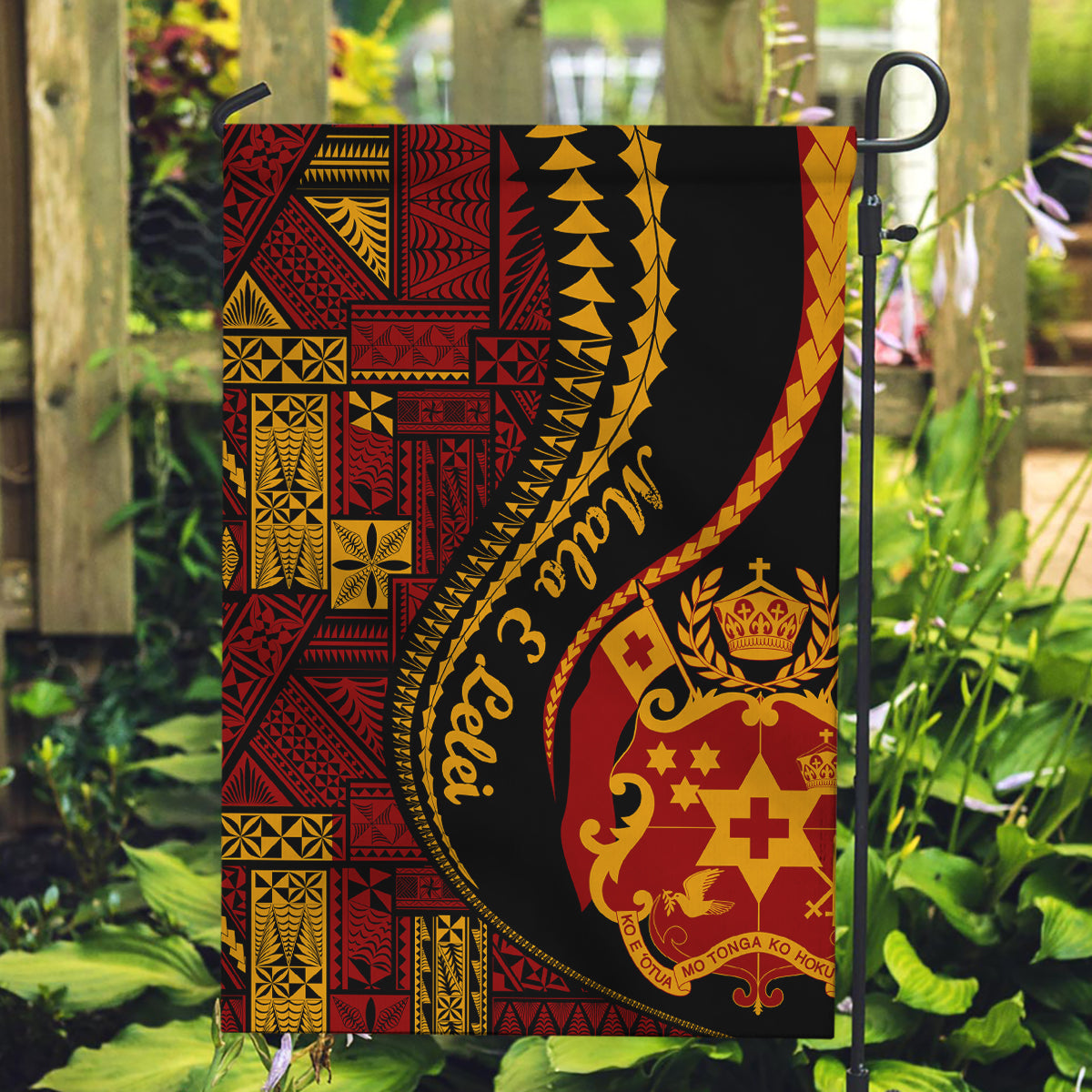 Vintage Tonga Malo E Lelei Ngatu Pattern Garden Flag LT9 Garden Flag Red - Polynesian Pride