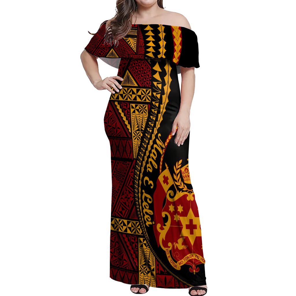 Vintage Tonga Malo E Lelei Ngatu Pattern Off Shoulder Maxi Dress LT9 Women Red - Polynesian Pride