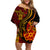 Vintage Tonga Malo E Lelei Ngatu Pattern Off Shoulder Short Dress LT9 Women Red - Polynesian Pride