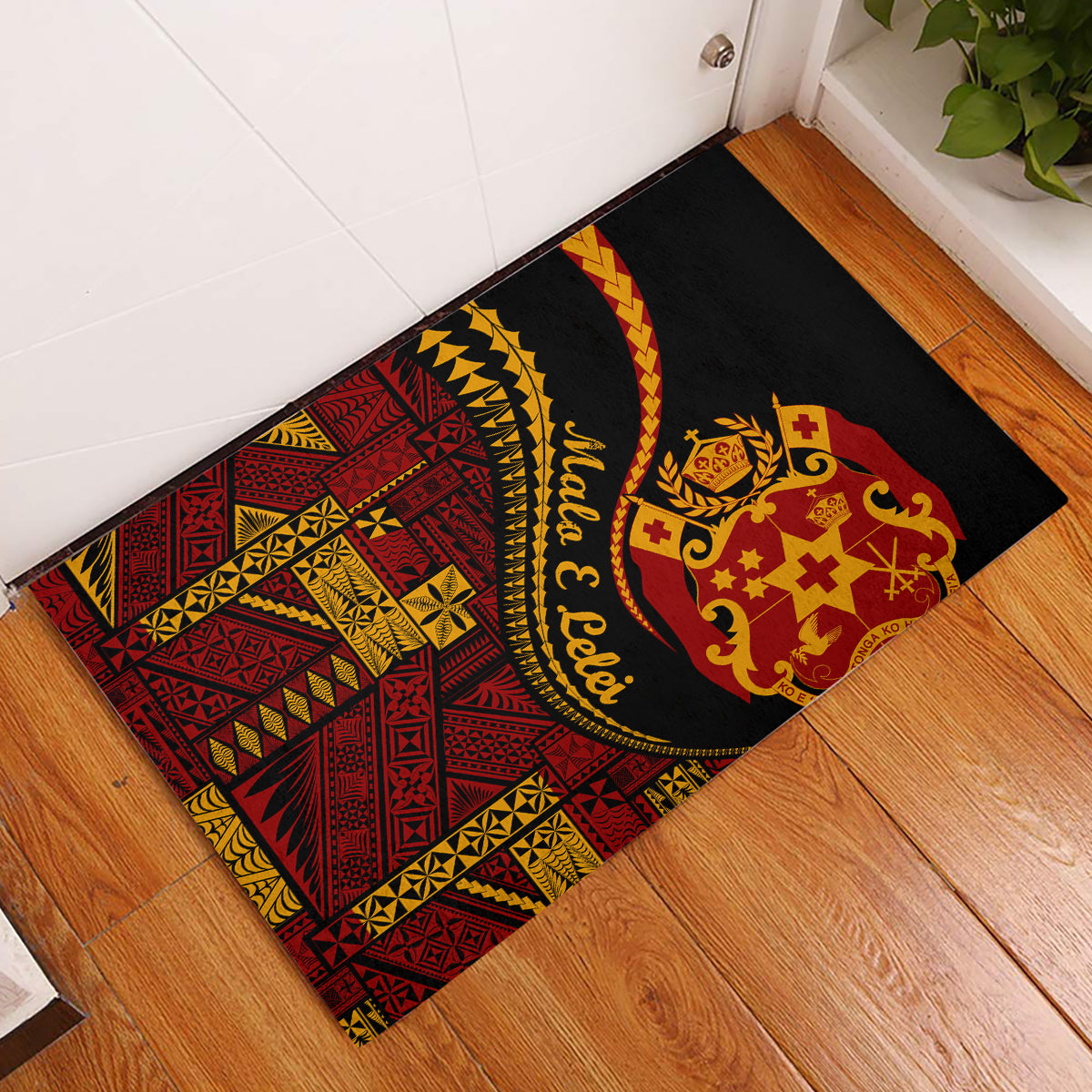 Vintage Tonga Malo E Lelei Ngatu Pattern Rubber Doormat LT9 Red - Polynesian Pride