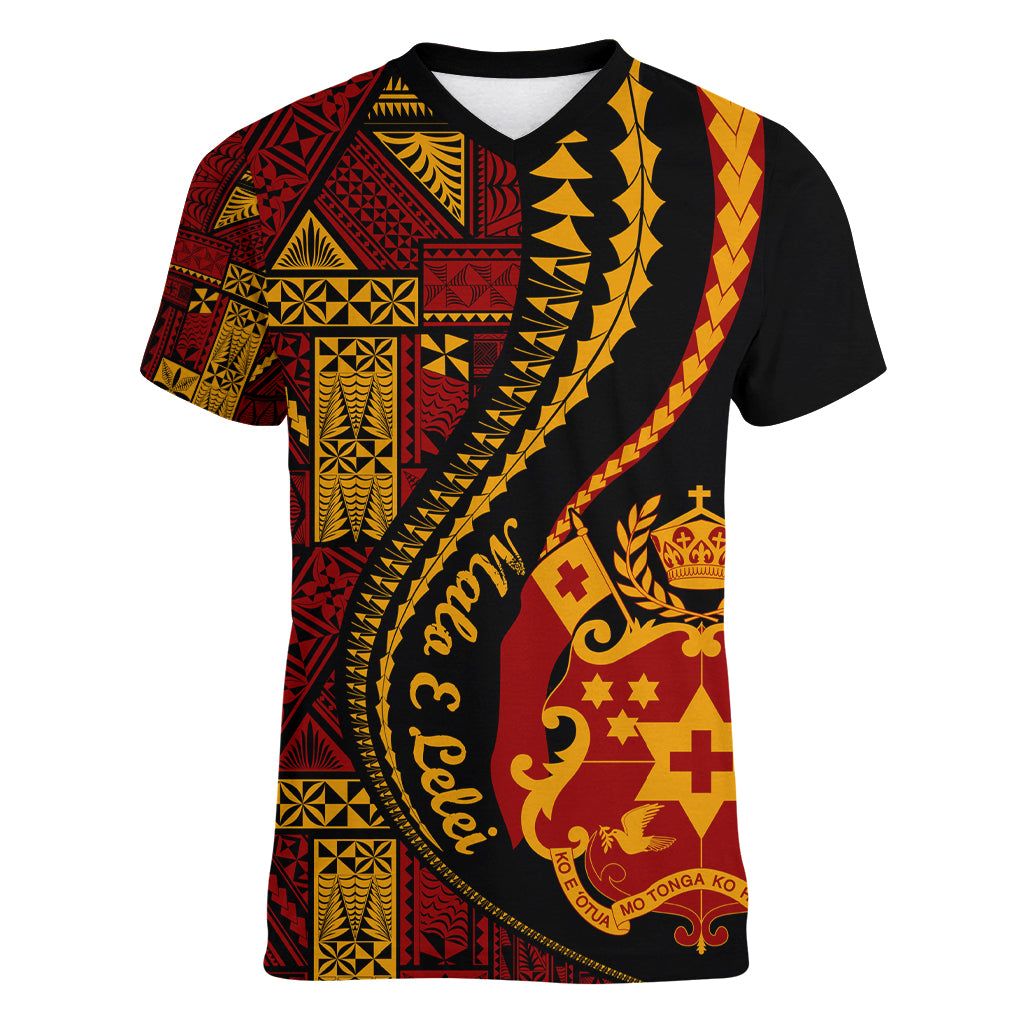 Vintage Tonga Malo E Lelei Ngatu Pattern Women V Neck T Shirt LT9 Female Red - Polynesian Pride