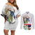 Philippines Eagle and Sampaguita Flowers Couples Matching Off Shoulder Short Dress and Long Sleeve Button Shirt Polynesian Pattern
