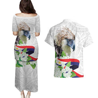 Philippines Eagle and Sampaguita Flowers Couples Matching Puletasi and Hawaiian Shirt Polynesian Pattern