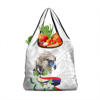 Philippines Eagle and Sampaguita Flowers Grocery Bag Polynesian Pattern