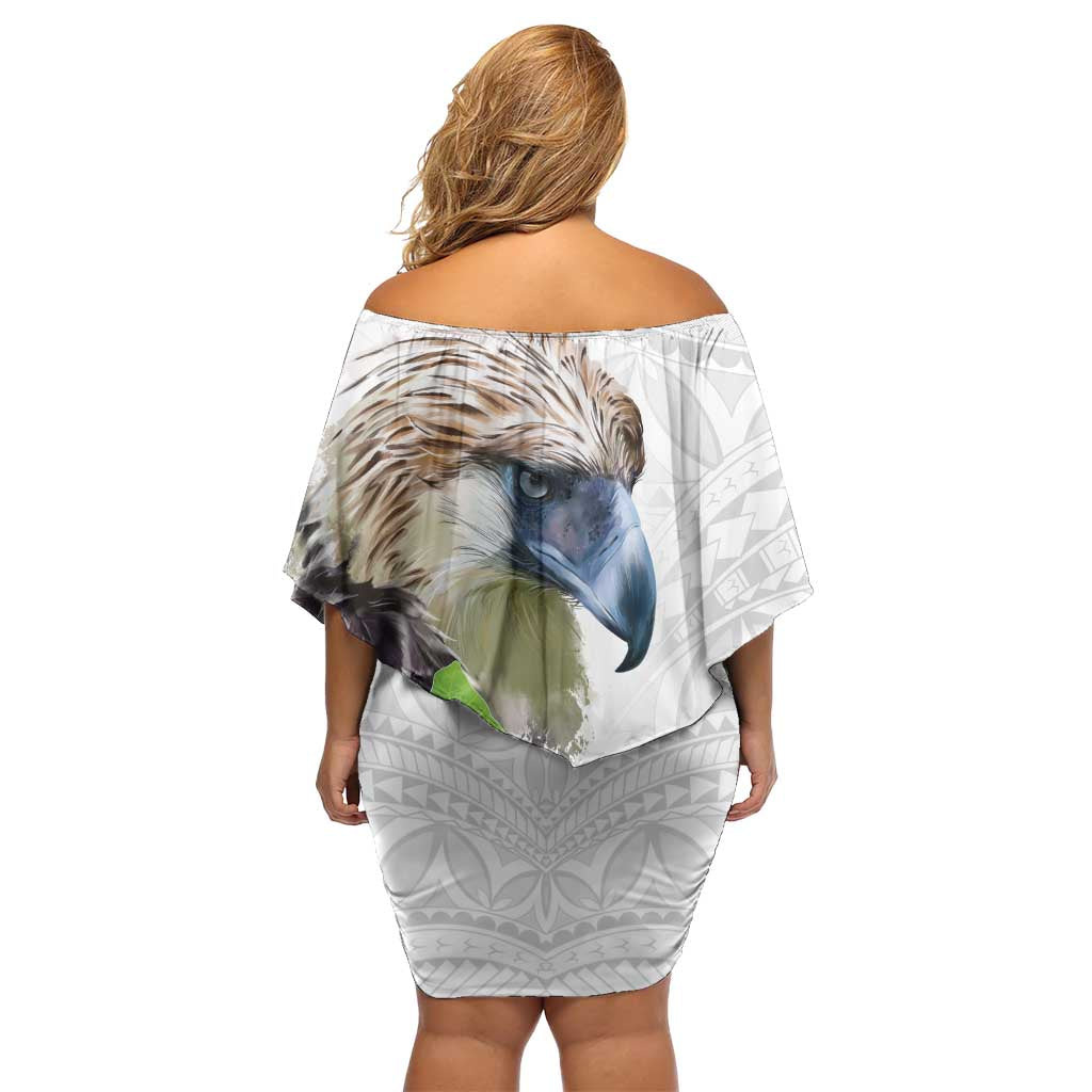 Philippines Eagle and Sampaguita Flowers Off Shoulder Short Dress Polynesian Pattern