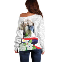 Philippines Eagle and Sampaguita Flowers Off Shoulder Sweater Polynesian Pattern