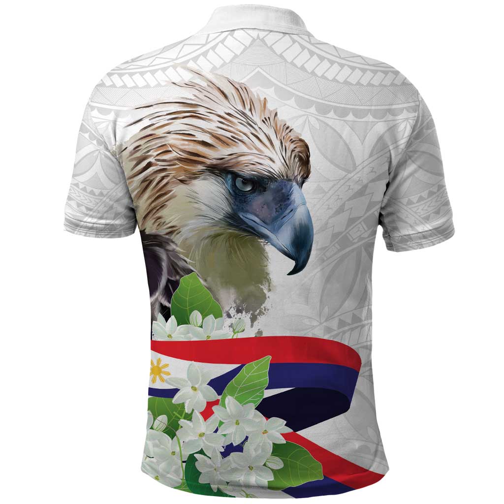 Philippines Eagle and Sampaguita Flowers Polo Shirt Polynesian Pattern
