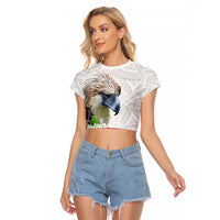 Philippines Eagle and Sampaguita Flowers Raglan Cropped T Shirt Polynesian Pattern