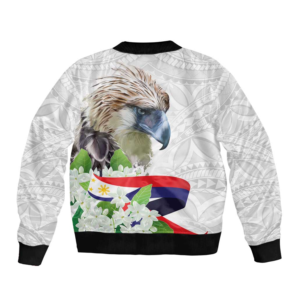 Philippines Eagle and Sampaguita Flowers Sleeve Zip Bomber Jacket Polynesian Pattern LT9 - Polynesian Pride