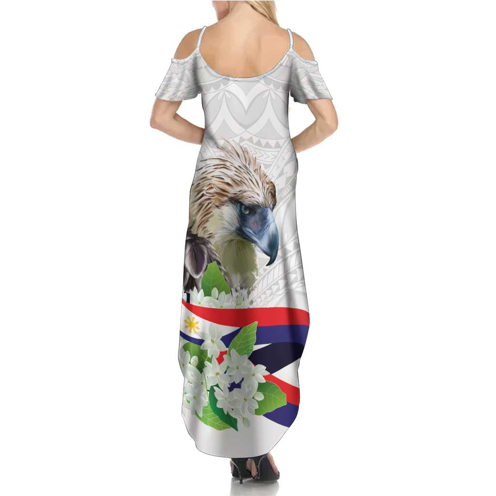 Philippines Eagle and Sampaguita Flowers Summer Maxi Dress Polynesian Pattern