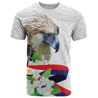 Philippines Eagle and Sampaguita Flowers T Shirt Polynesian Pattern LT9 White - Polynesian Pride
