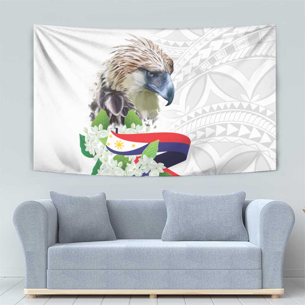 Philippines Eagle and Sampaguita Flowers Tapestry Polynesian Pattern