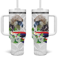 Philippines Eagle and Sampaguita Flowers Tumbler With Handle Polynesian Pattern LT9