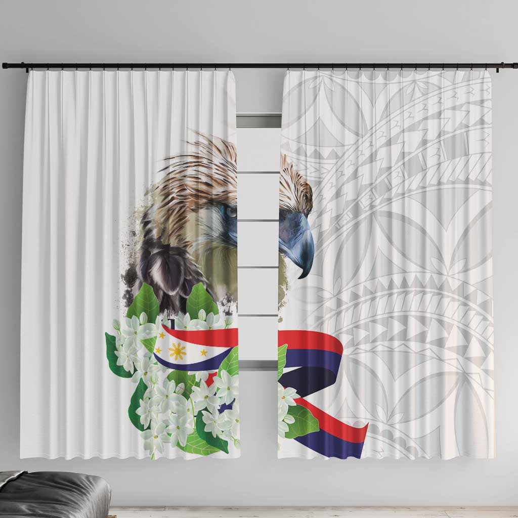 Philippines Eagle and Sampaguita Flowers Window Curtain Polynesian Pattern