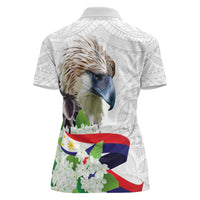 Philippines Eagle and Sampaguita Flowers Women Polo Shirt Polynesian Pattern