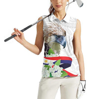 Philippines Eagle and Sampaguita Flowers Women Sleeveless Polo Shirt Polynesian Pattern