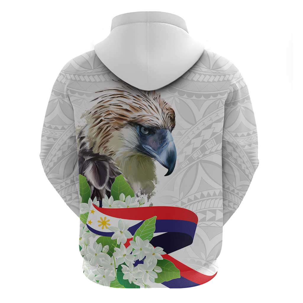 Philippines Eagle and Sampaguita Flowers Zip Hoodie Polynesian Pattern