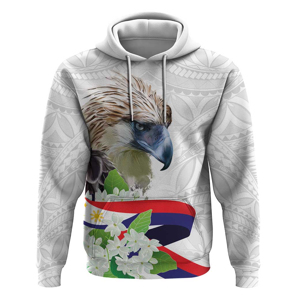 Philippines Eagle and Sampaguita Flowers Zip Hoodie Polynesian Pattern