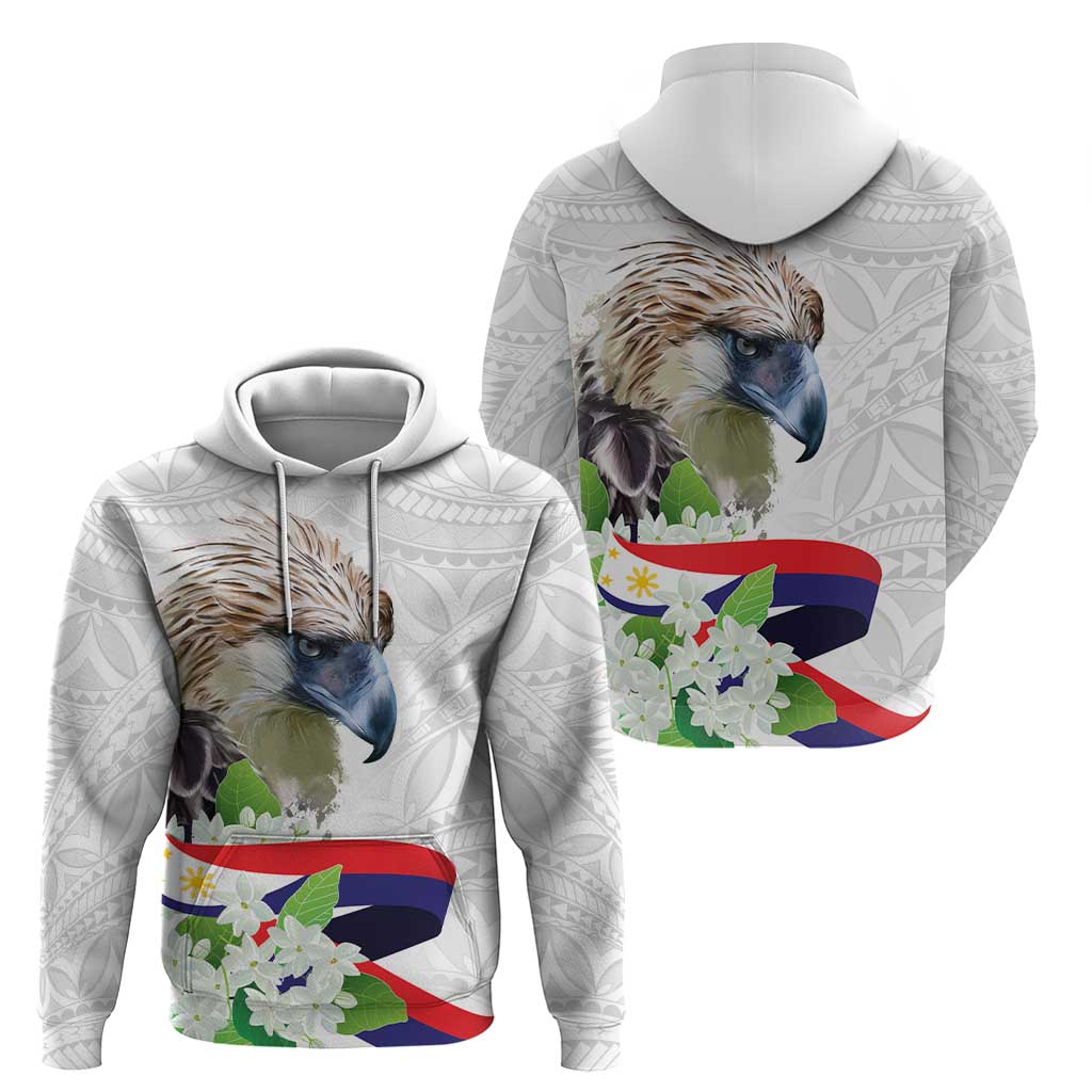 Philippines Eagle and Sampaguita Flowers Zip Hoodie Polynesian Pattern