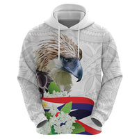Philippines Eagle and Sampaguita Flowers Zip Hoodie Polynesian Pattern