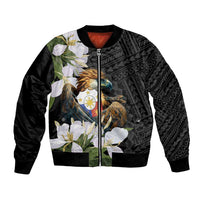 Philippines Eagle with Coat Of Arm Bomber Jacket Simple Sampaguita Jasmine LT9 Unisex Black - Polynesian Pride