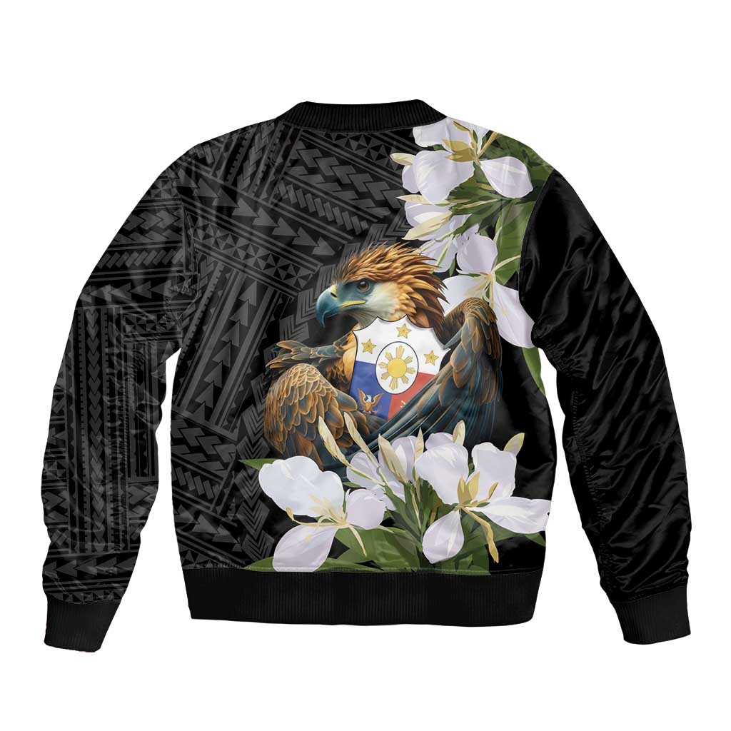 Philippines Eagle with Coat Of Arm Bomber Jacket Simple Sampaguita Jasmine LT9 - Polynesian Pride