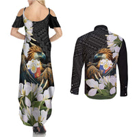 Philippines Eagle with Coat Of Arm Couples Matching Summer Maxi Dress and Long Sleeve Button Shirt Simple Sampaguita Jasmine