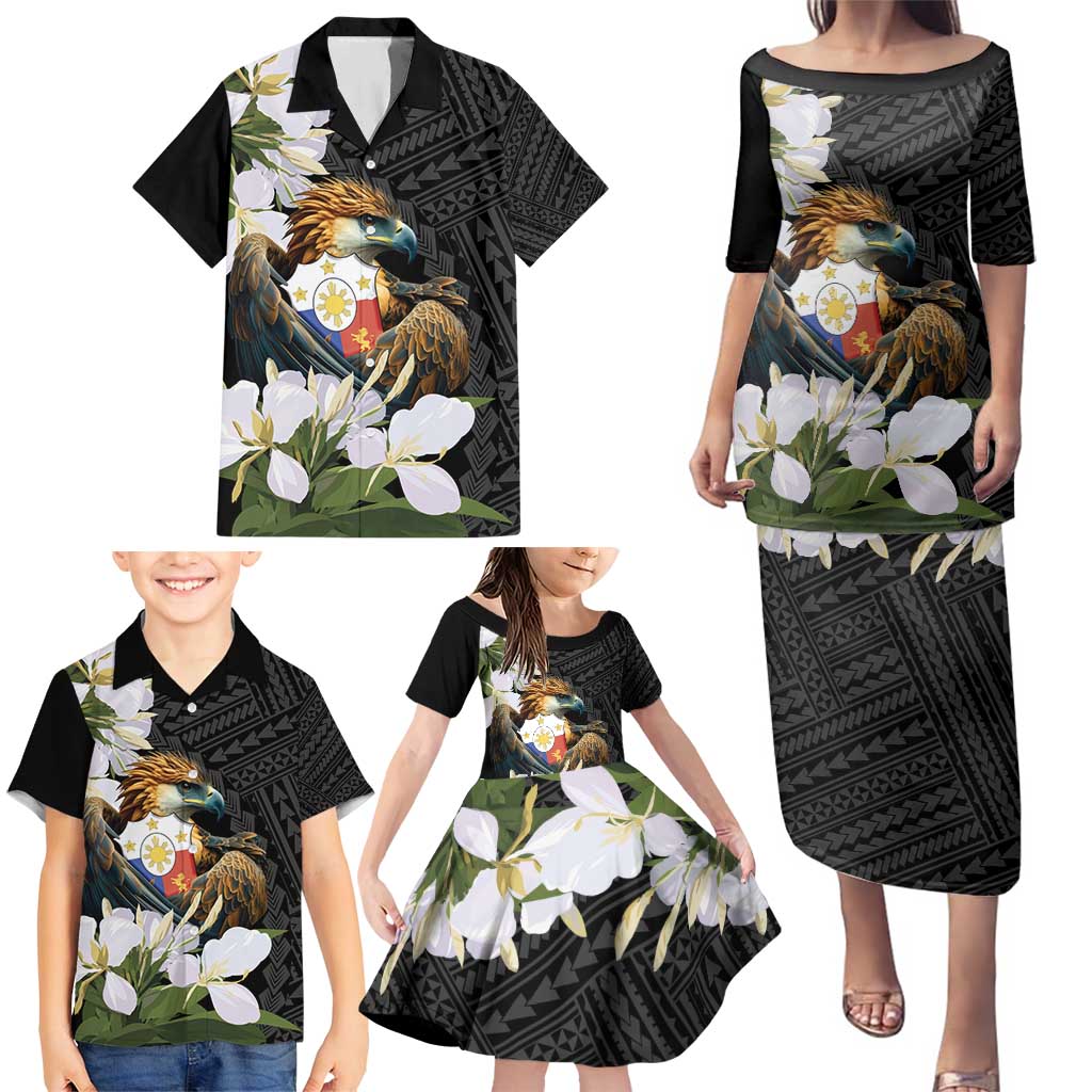 Philippines Eagle with Coat Of Arm Family Matching Puletasi and Hawaiian Shirt Simple Sampaguita Jasmine